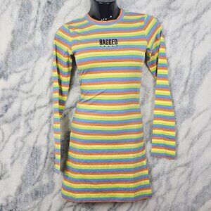 The Ragged Priest XS Extra Small Long Sleeved Striped Mini Tshirt Dress Ragged